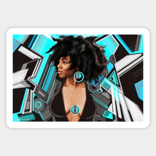 Beautiful black woman Blue brown and White Abstract portrait Sticker